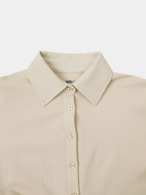Waist Tie Button Down T-Shirt-Bone