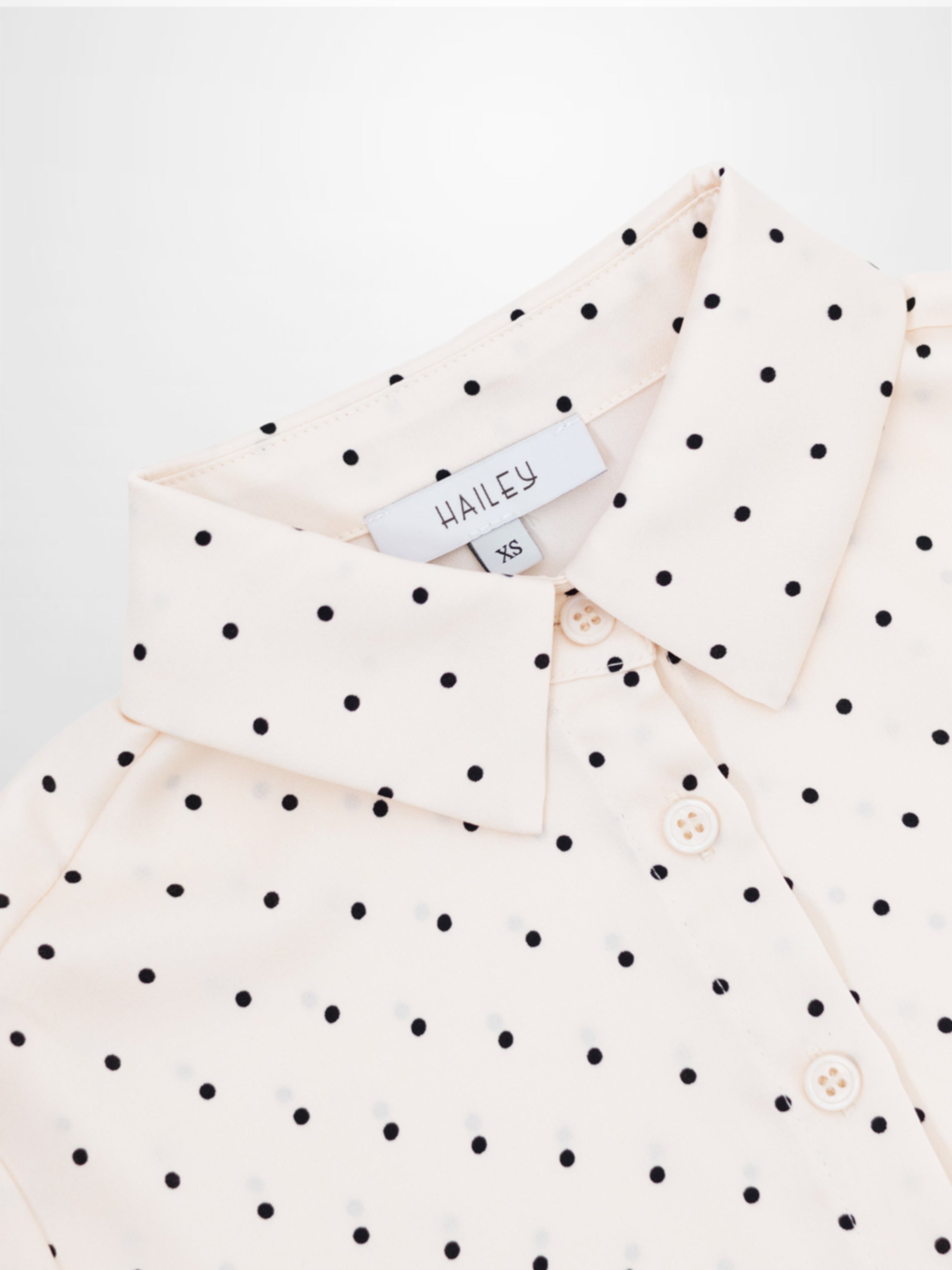 Oversized Satin Blouse-Cream Small Polka Dot