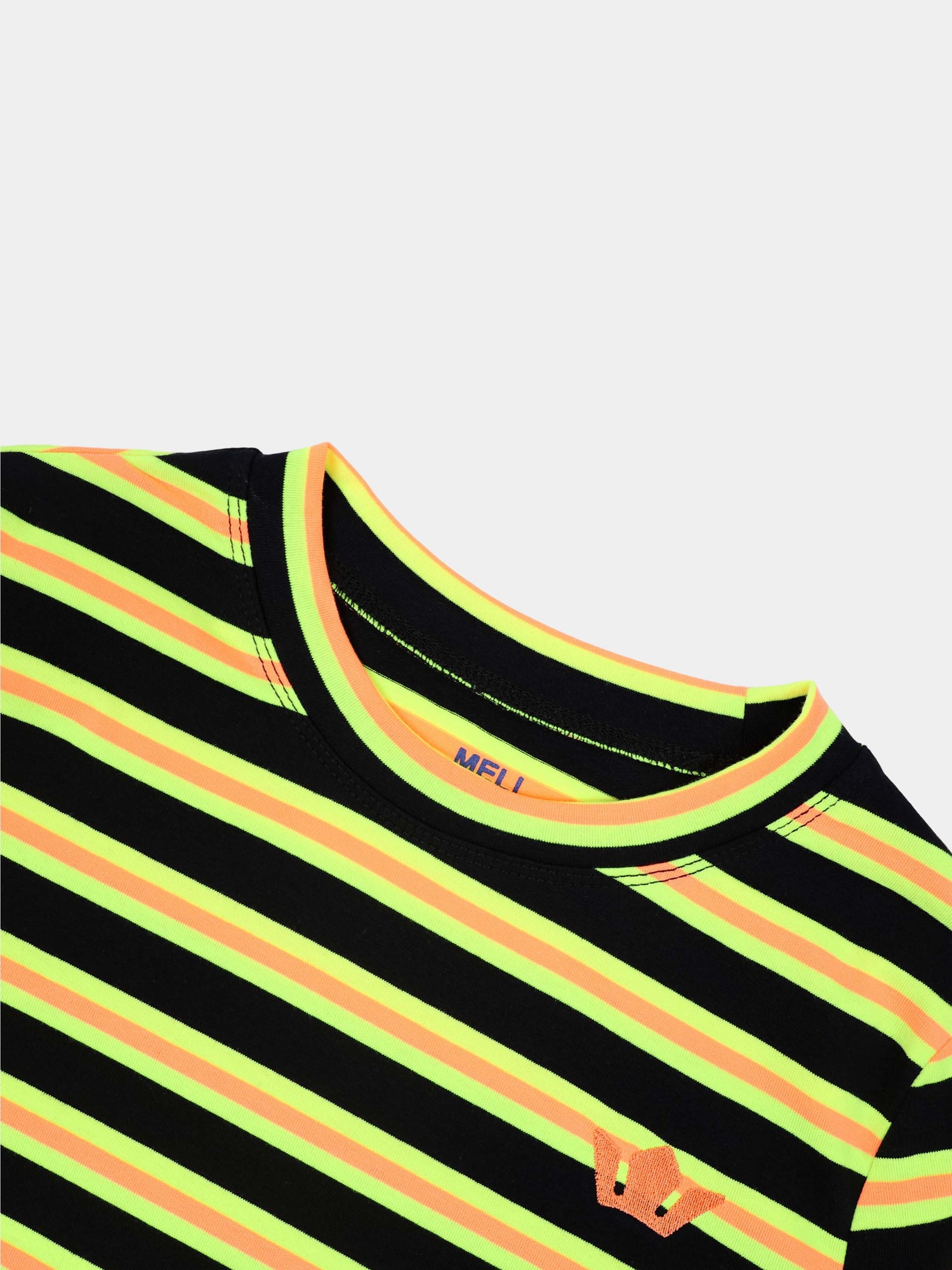 Embroidered Crown Striped Tee-Black/Yellow/Orange