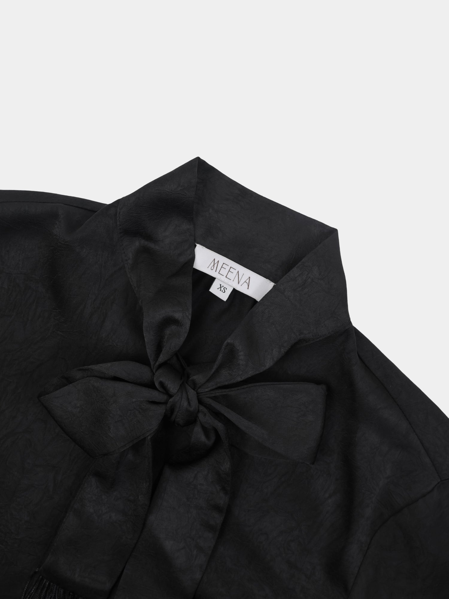 Fringe Bow Blouse-Black