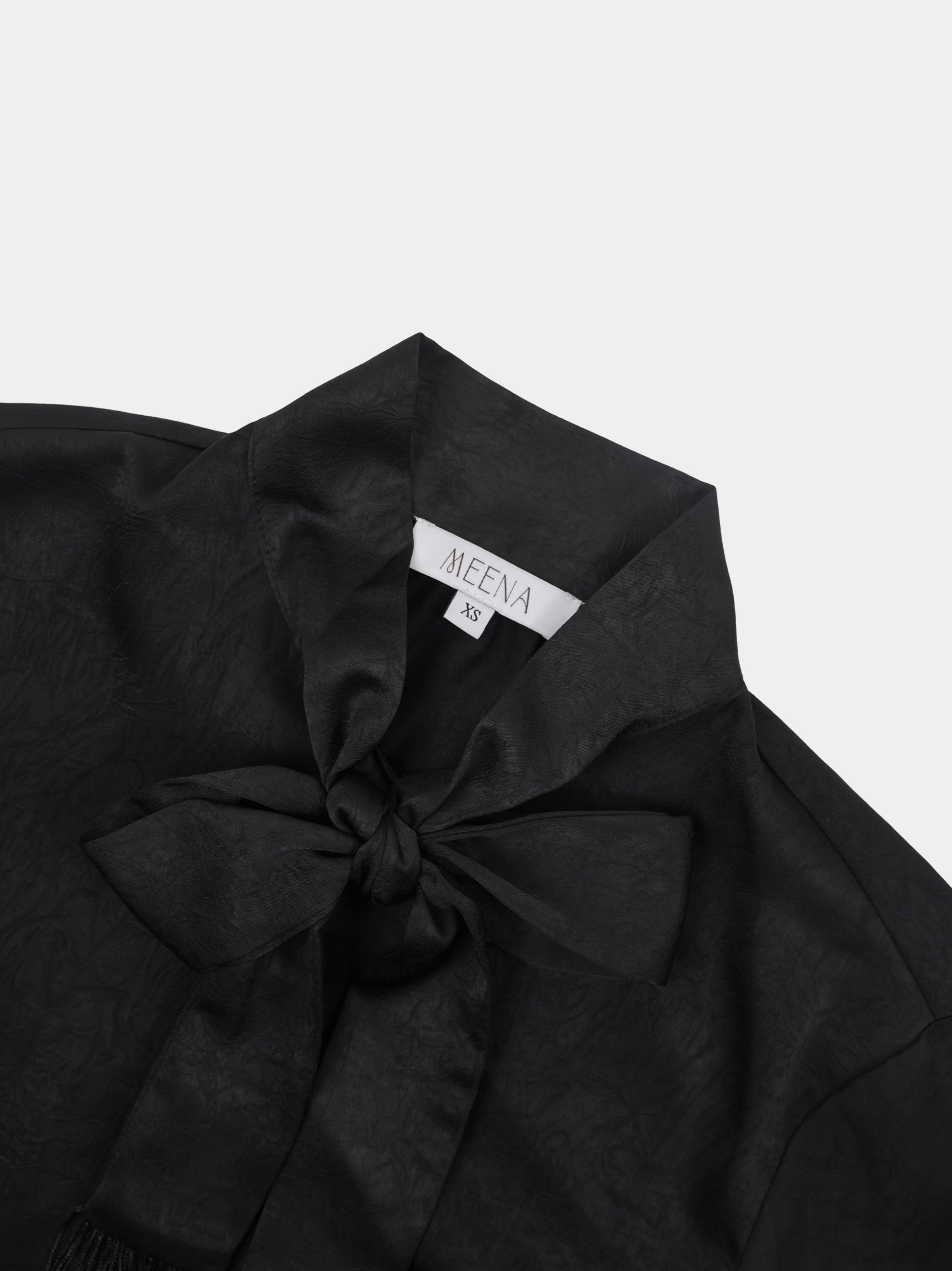 Fringe Bow Blouse-Black
