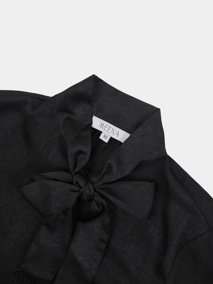 Fringe Bow Blouse-Black