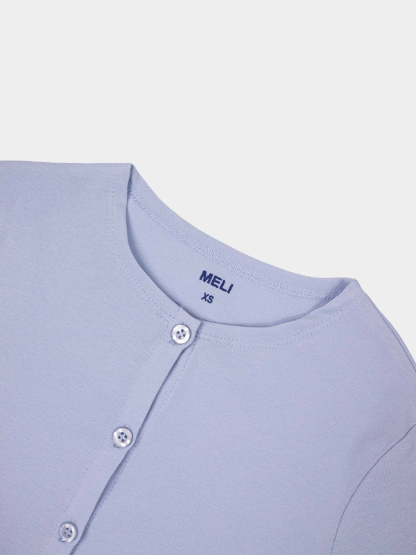 Crop T-Shirt Cardigan-Light Blue