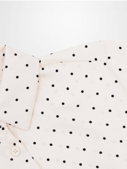 Oversized Satin Blouse-Cream Small Polka Dot