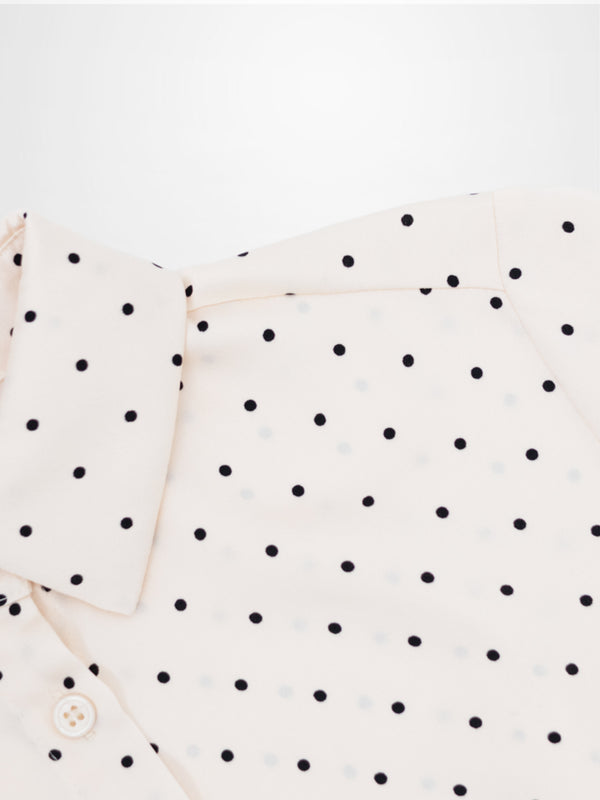 Oversized Satin Blouse-Cream Small Polka Dot