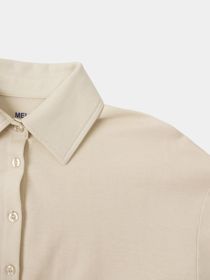 Waist Tie Button Down T-Shirt-Bone