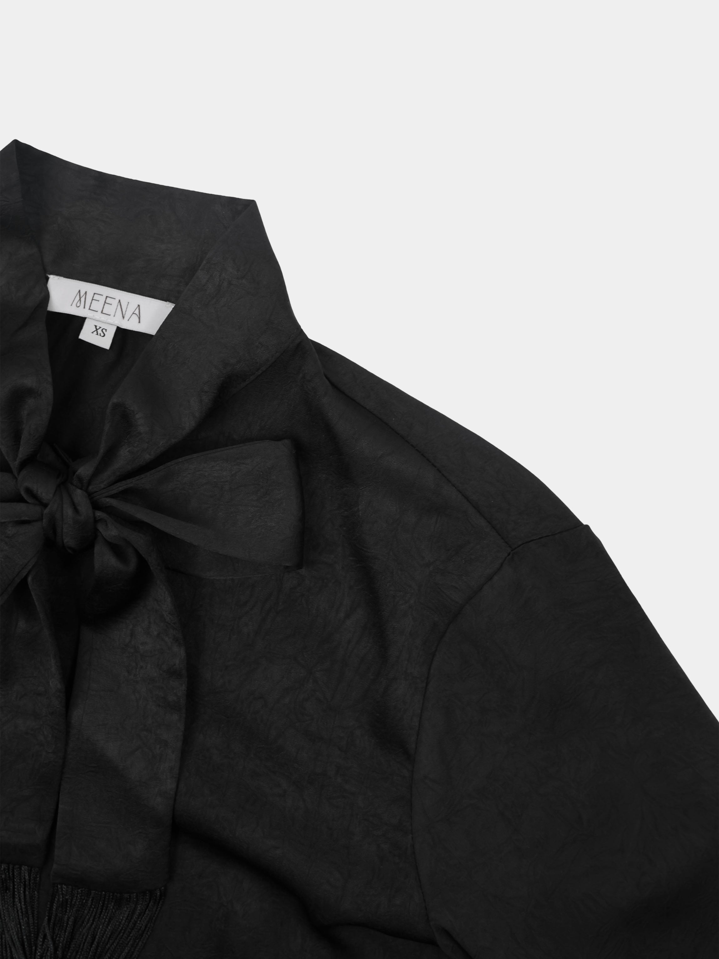 Fringe Bow Blouse-Black