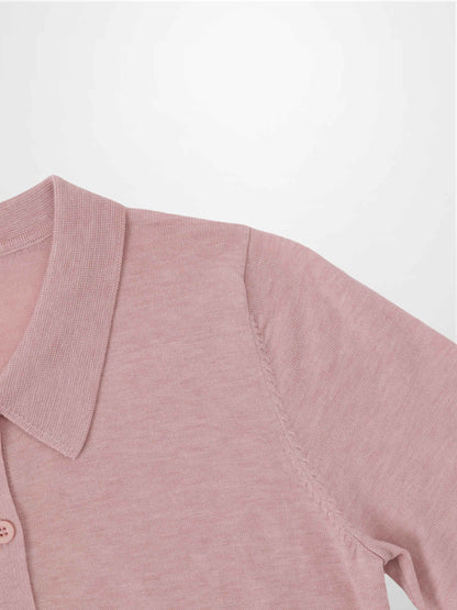 Wool Blend Collared Cardigan-Pink