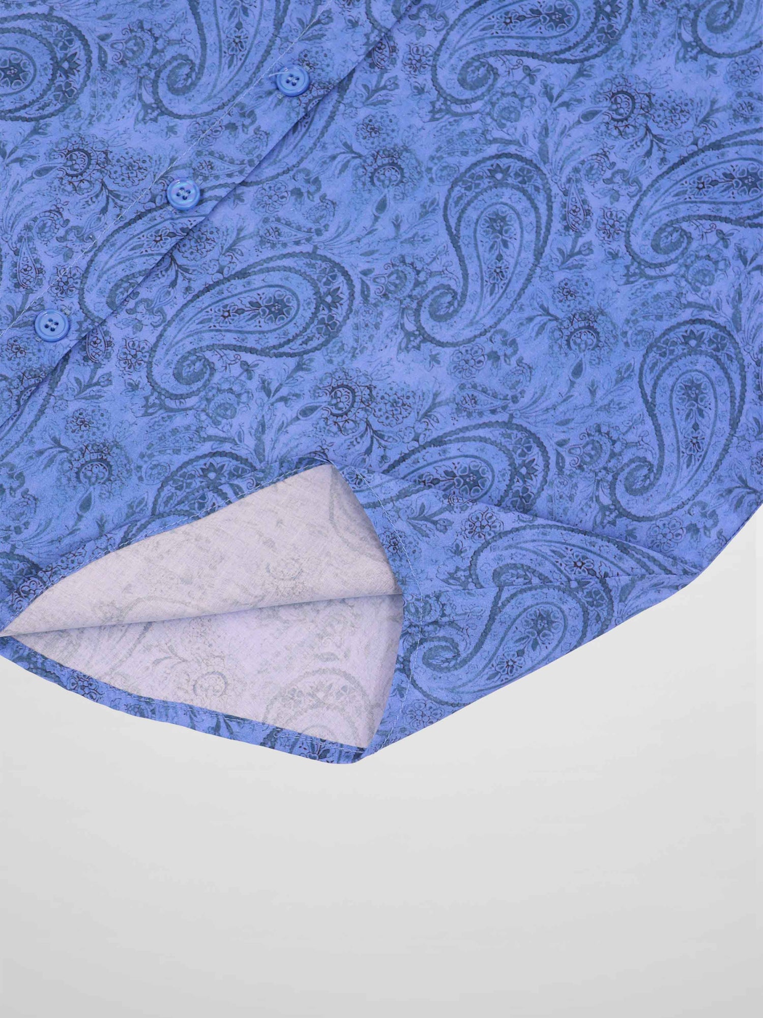 Button Down Collared Blouse-Blue Cotton Paisley