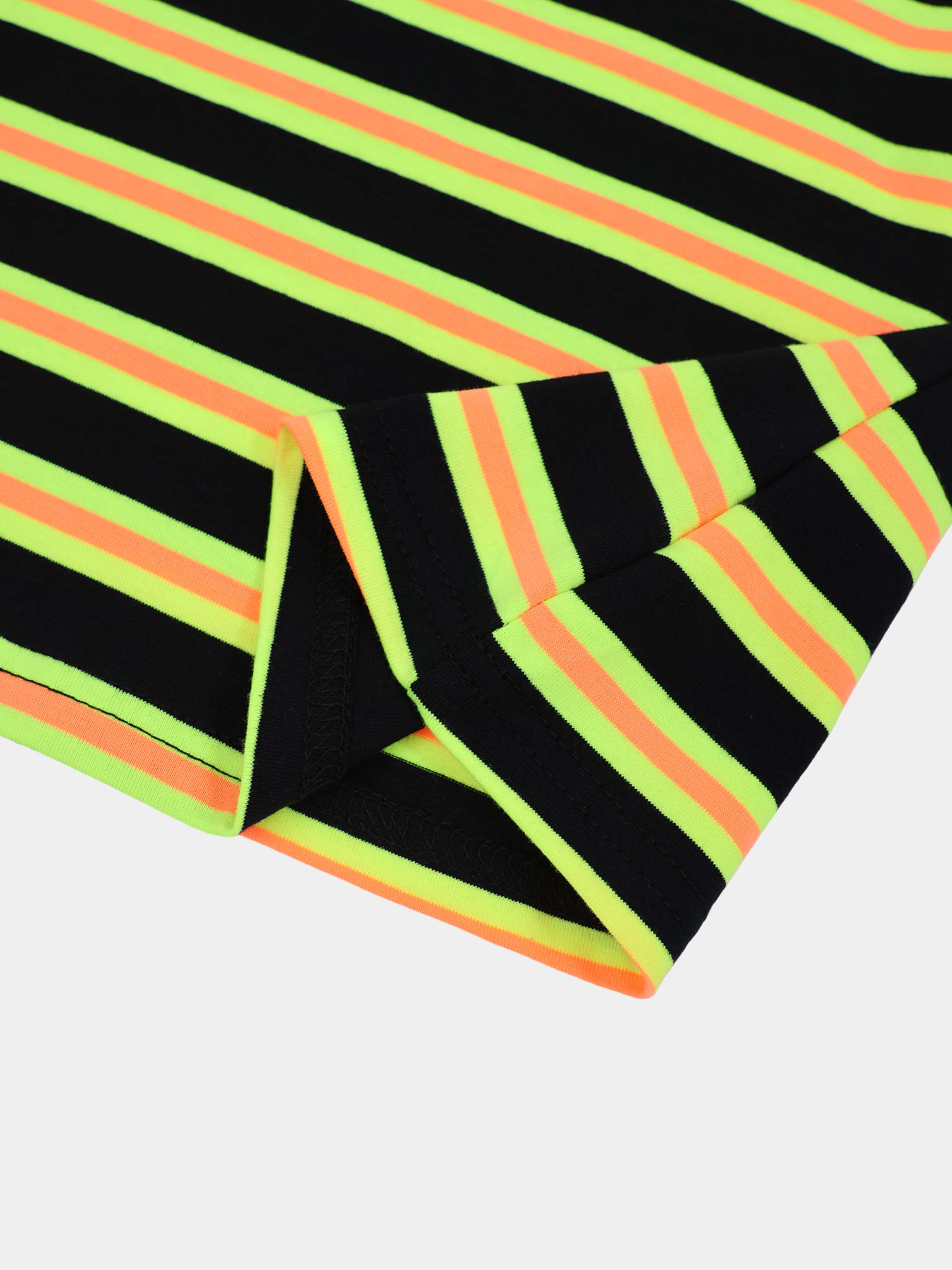 Embroidered Crown Striped Tee-Black/Yellow/Orange