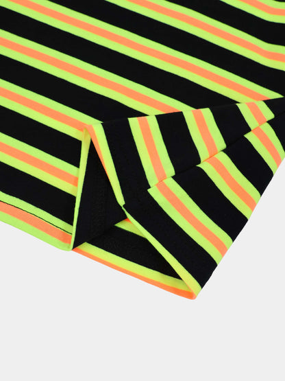Embroidered Crown Striped Tee-Black/Yellow/Orange