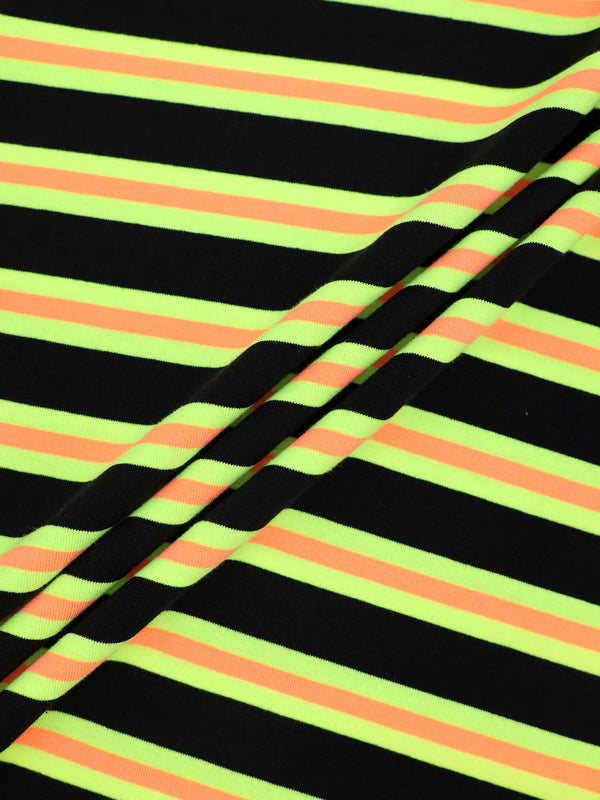 Embroidered Crown Striped Tee-Black/Yellow/Orange