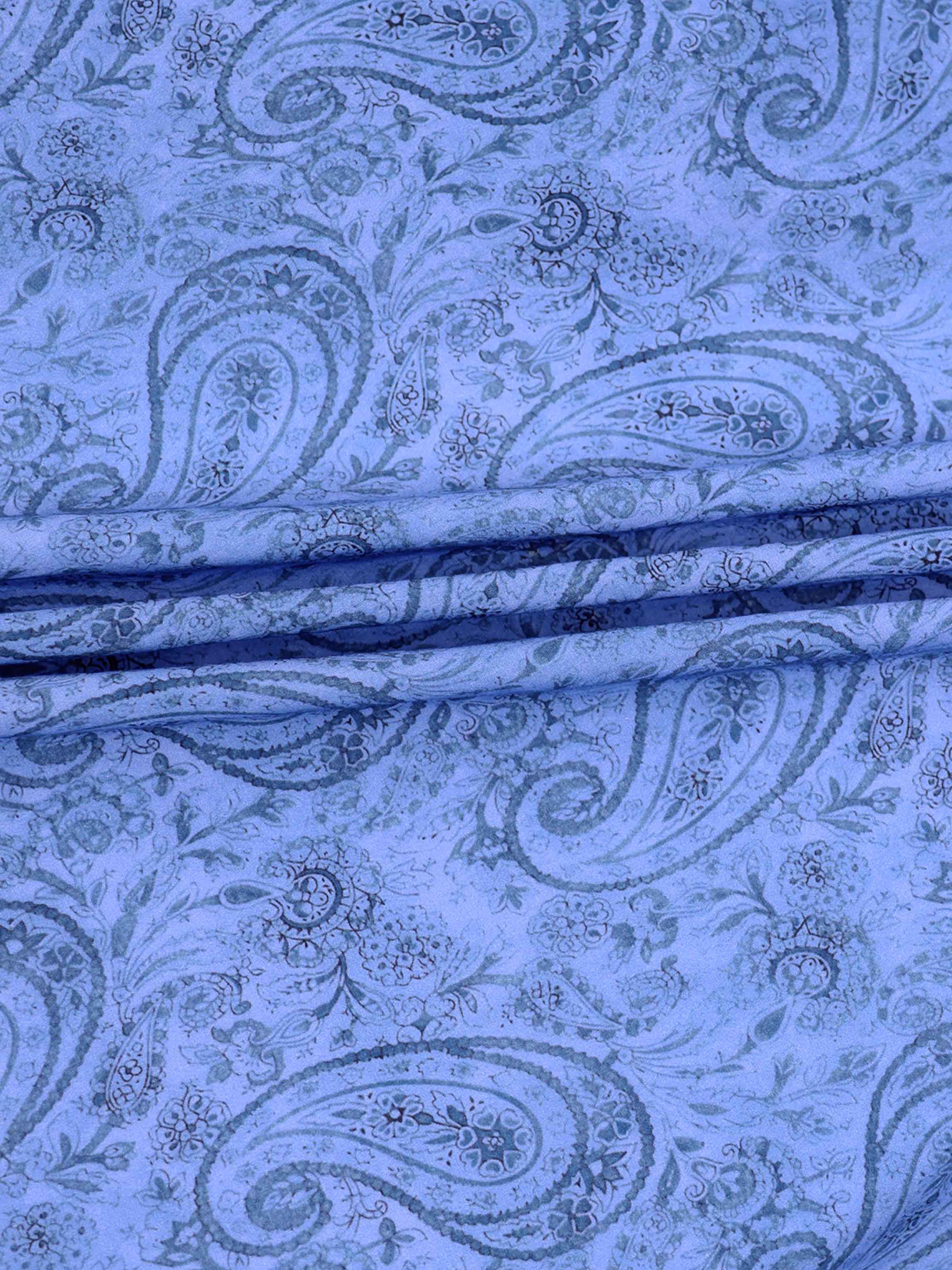 Button Down Collared Blouse-Blue Cotton Paisley