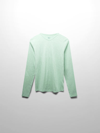Basic High V Tee Long Sleeve-Heathered Mint/Grey