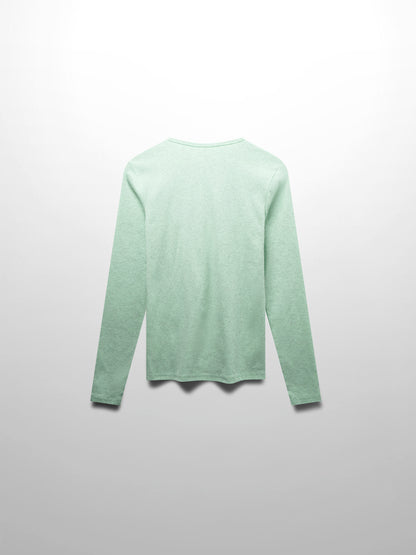 Basic High V Tee Long Sleeve-Heathered Mint/Grey