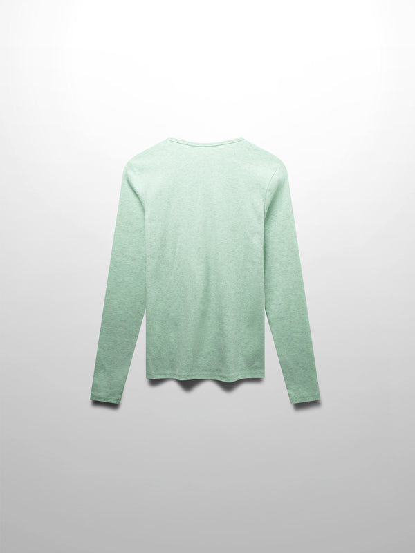 Basic High V Tee Long Sleeve-Heathered Mint/Grey