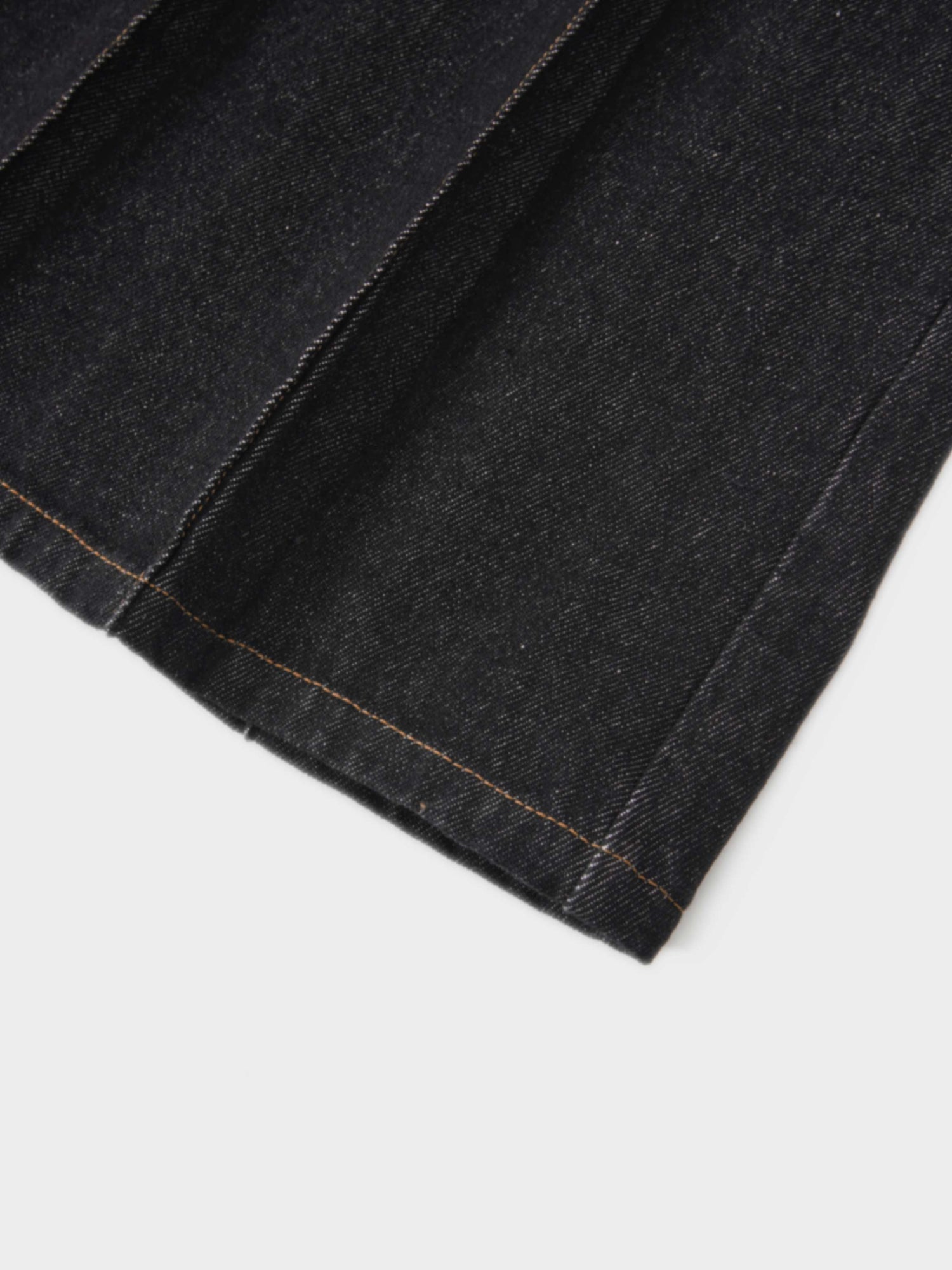 Pleat Pocket Tab Denim Skirt-Black