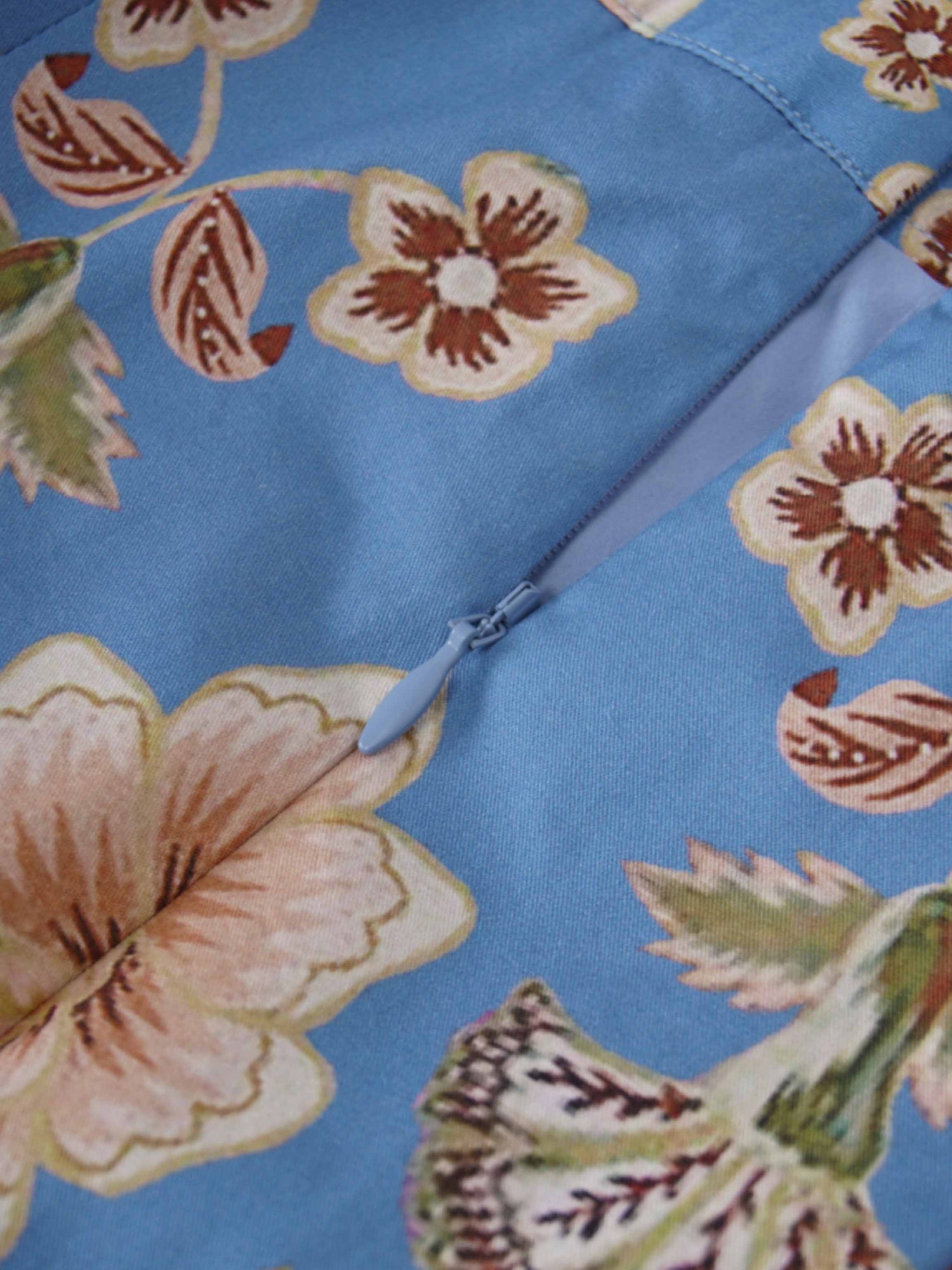 Printed Cotton Pleat Skirt-Light Blue/Peach