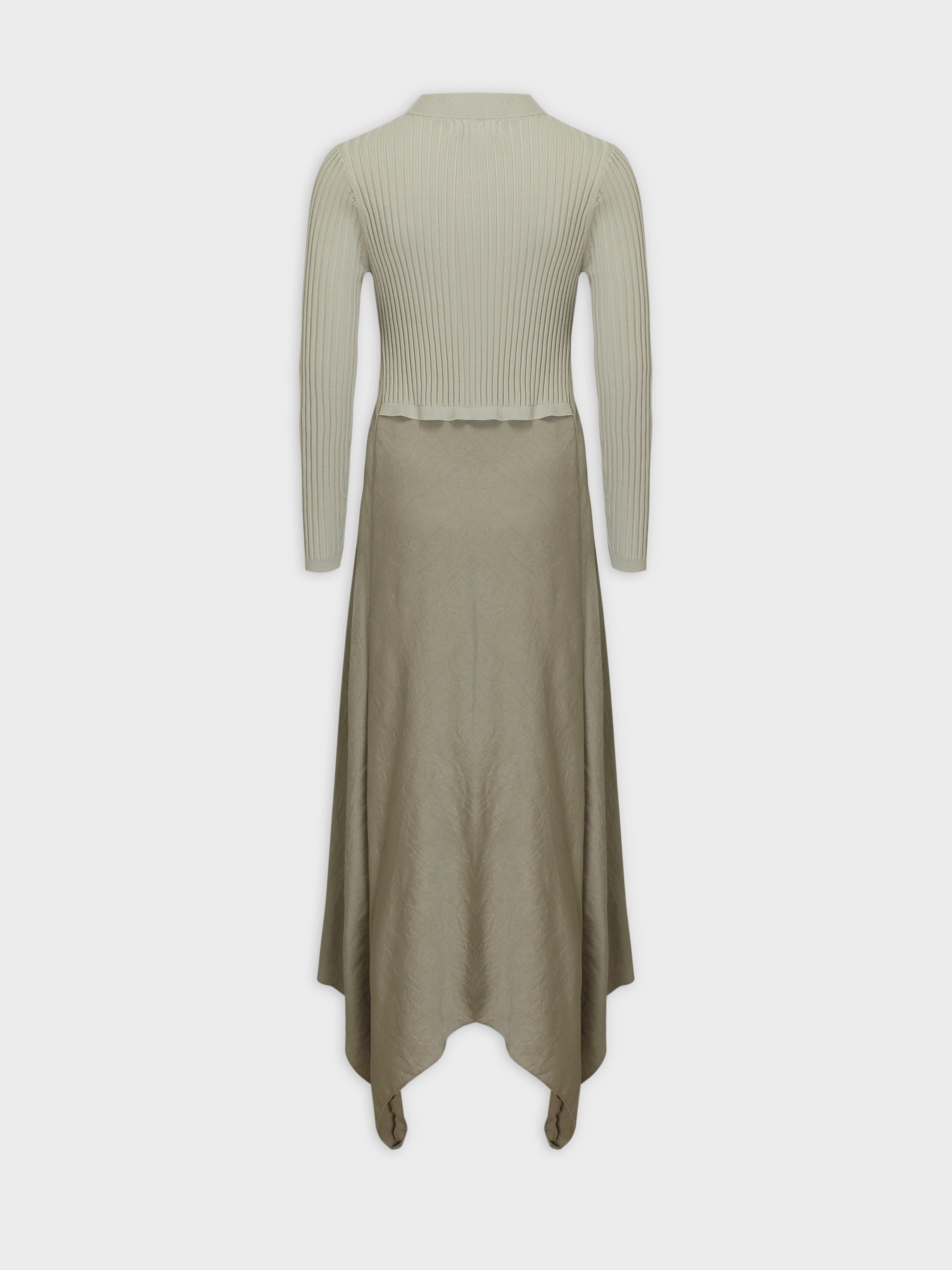 Crew Knit Satin Dress-Sage