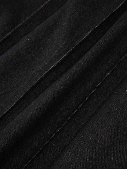 Pleat Pocket Tab Denim Skirt-Black