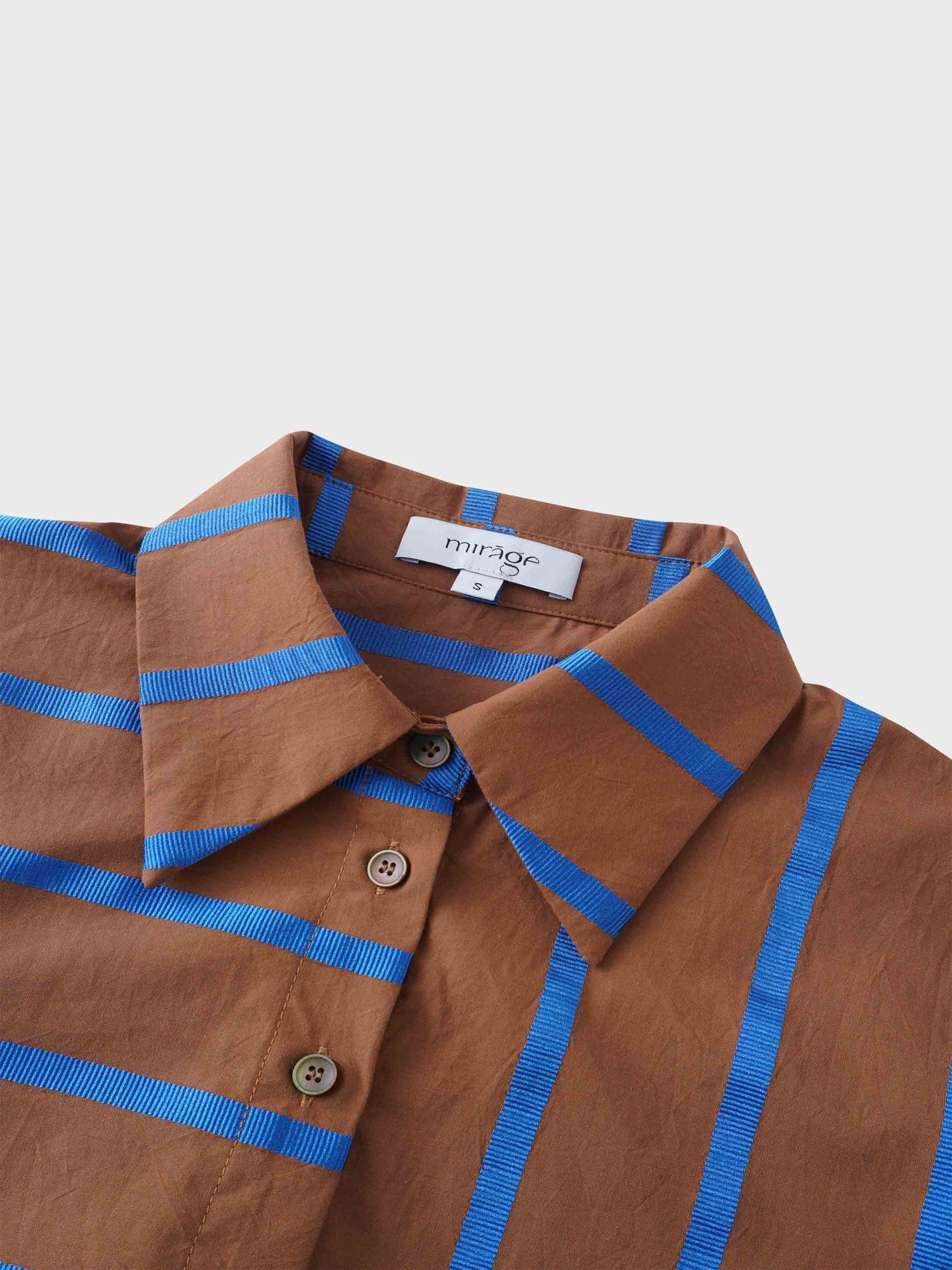 Long Button Down Shirtdress-Brown/Blue Stripe