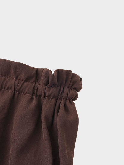 DRAWSTRING RUFFLE SKIRT-BROWN
