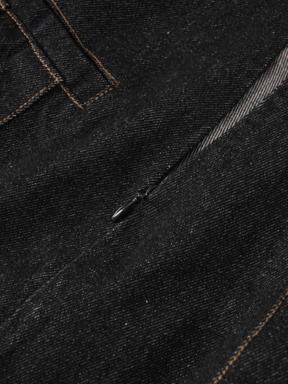 Pleat Pocket Tab Denim Skirt-Black