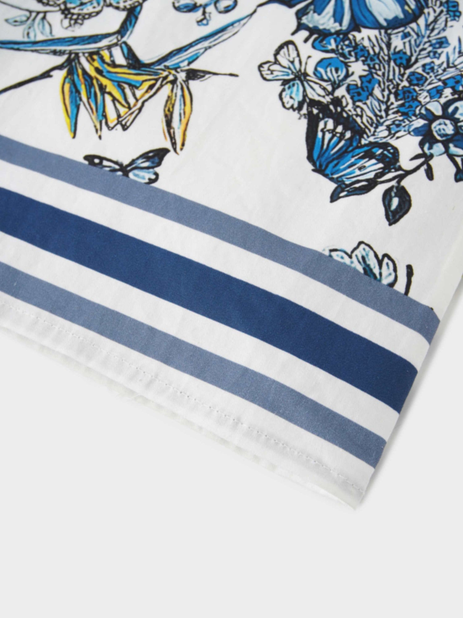 Printed Cotton Pleat Skirt-Navy/White