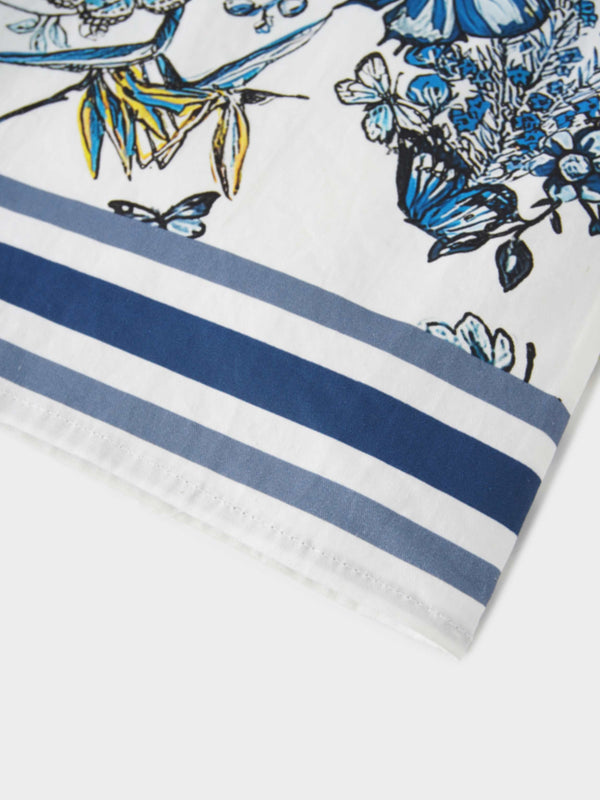 Printed Cotton Pleat Skirt-Navy/White