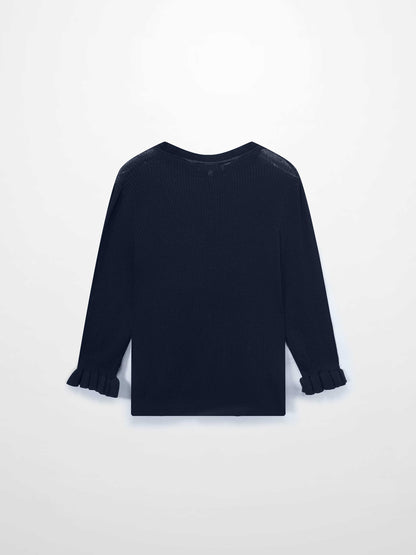 Ruffle Sweater-Navy