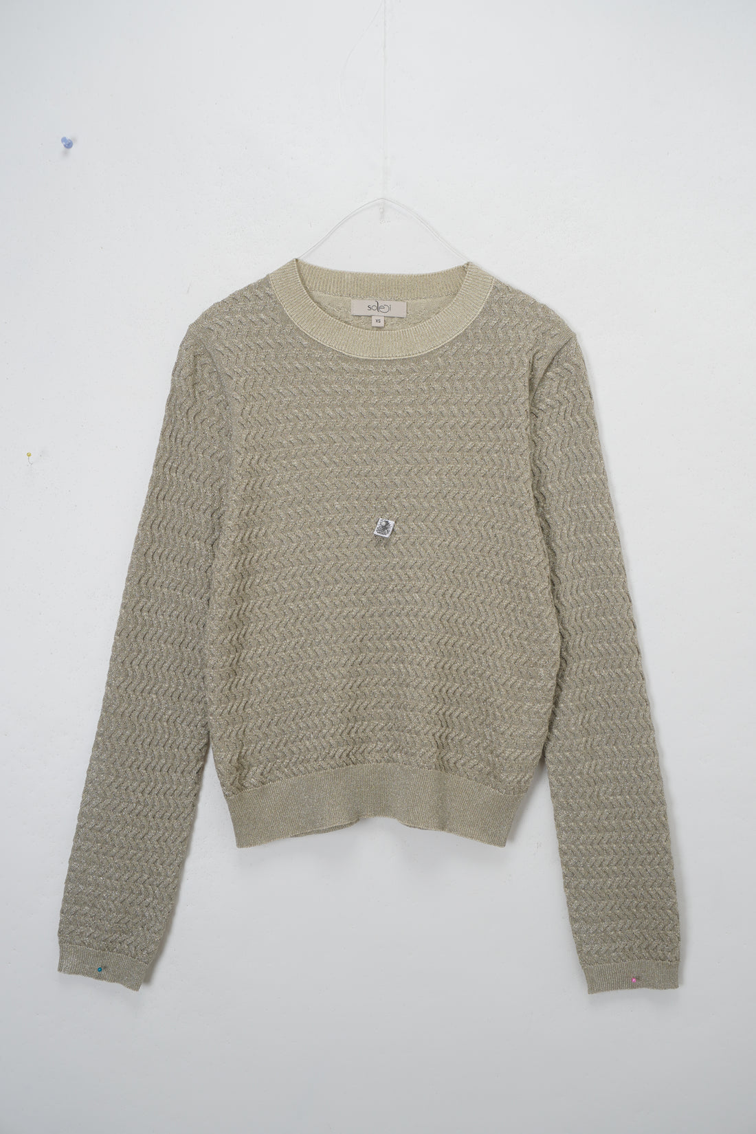 Textured Lurex Crew Sweater-Ivory