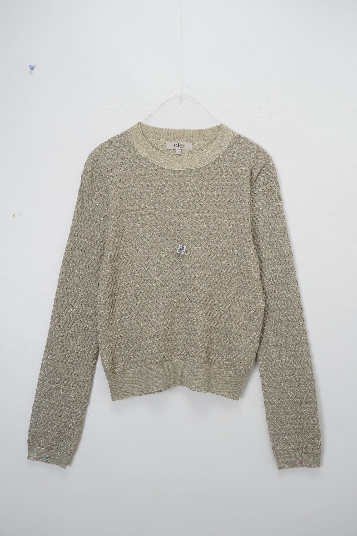 Textured Lurex Crew Sweater-Ivory