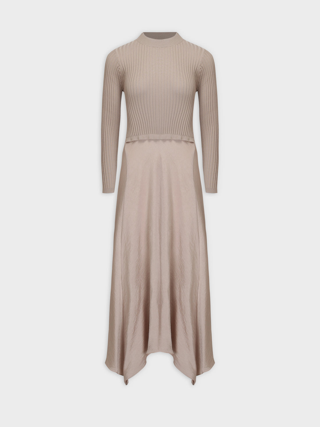 Crew Knit Satin Dress-Sand