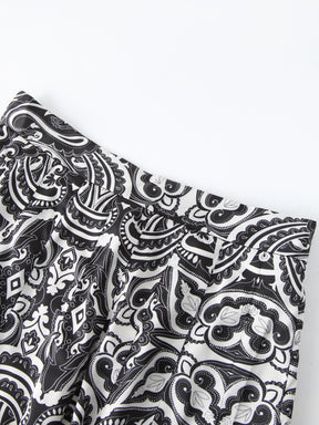 Stitched Down Pleated Skirt-B/W Paisley