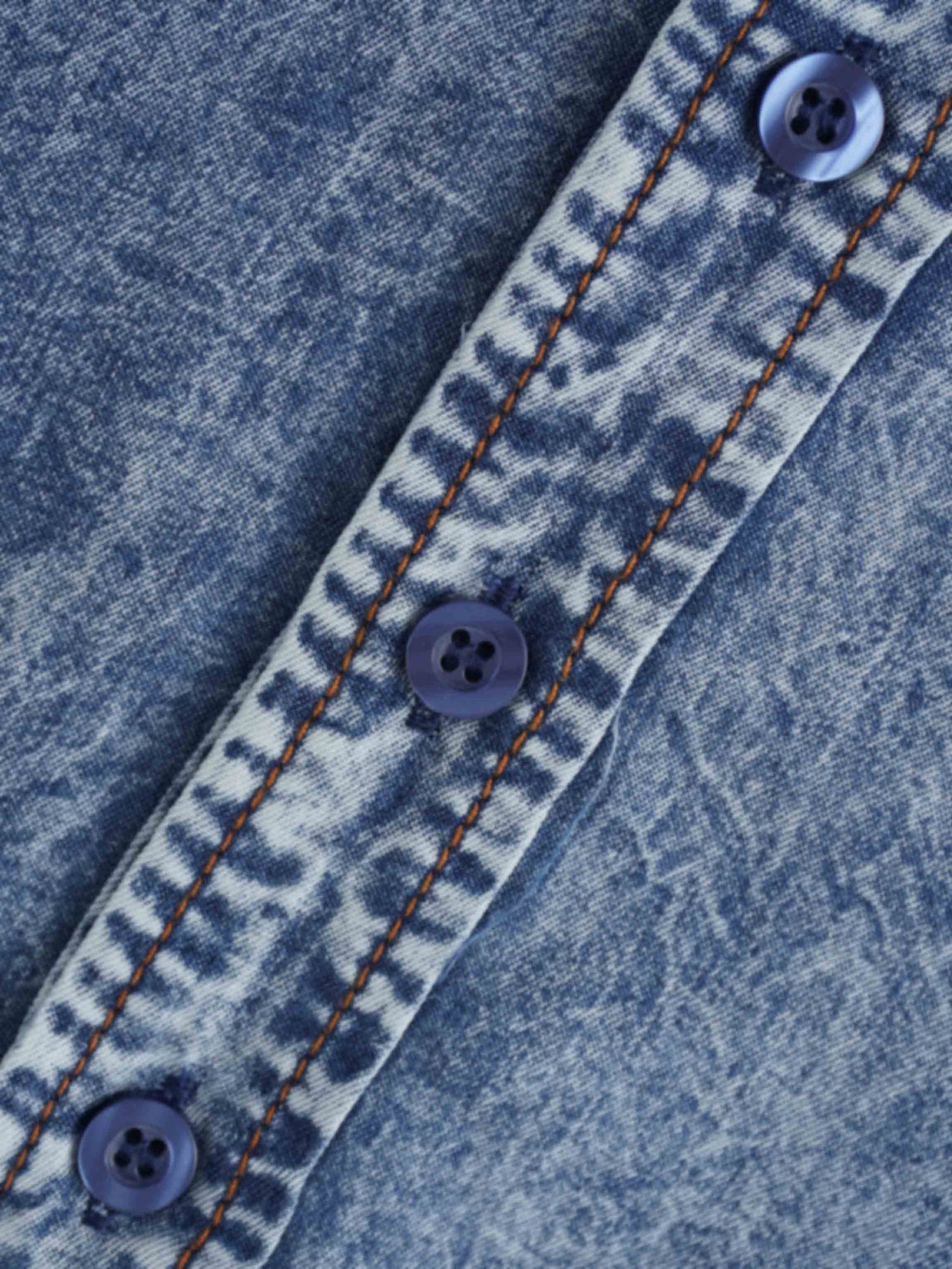 Puff Sleeve Washed Denim Blouse-Blue