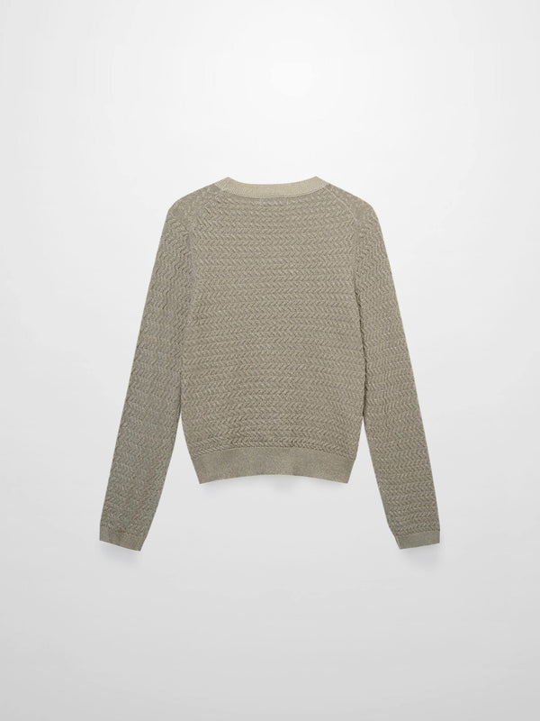 Textured Lurex Crew Sweater-Ivory
