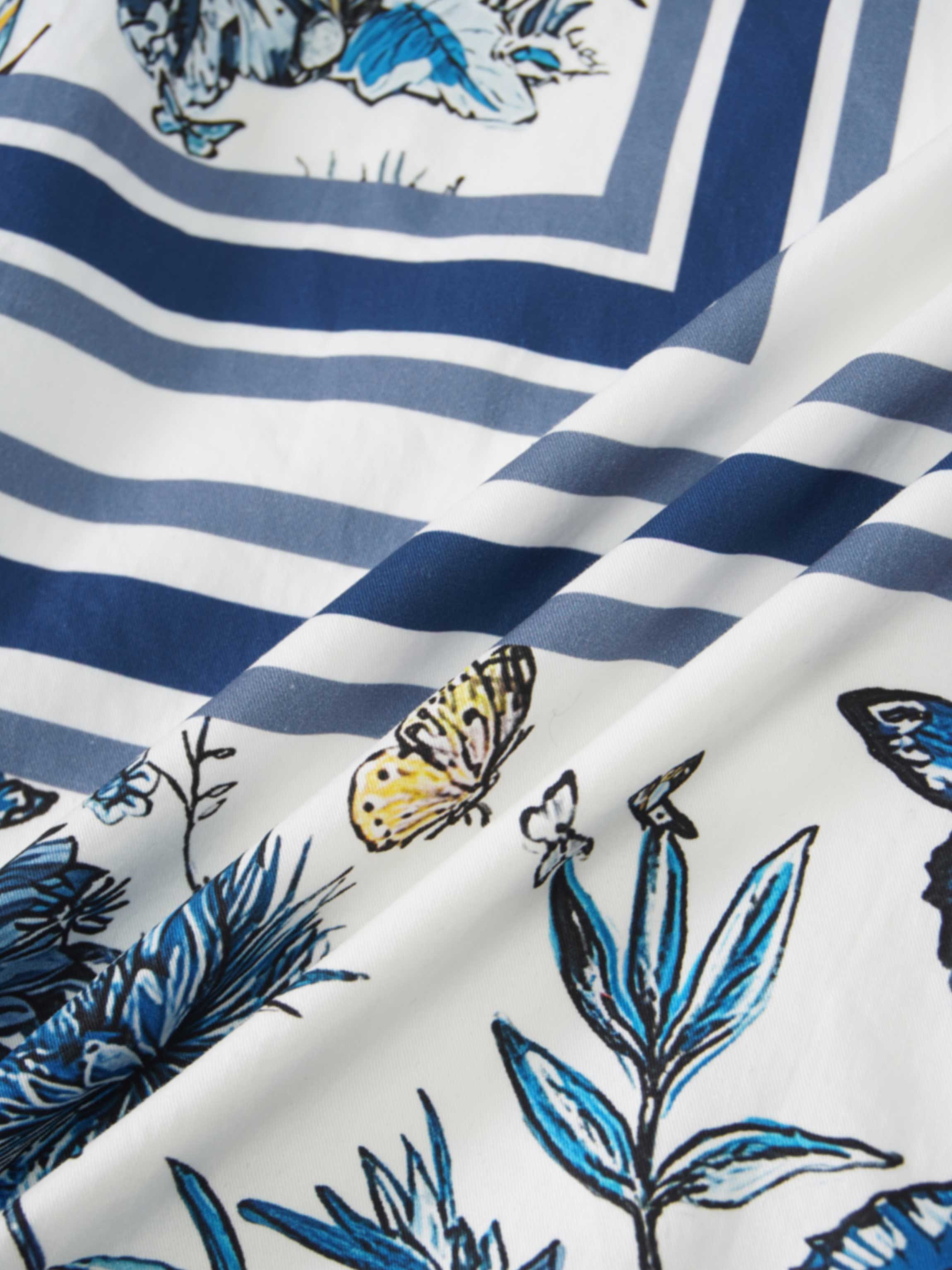 Printed Cotton Pleat Skirt-Navy/White