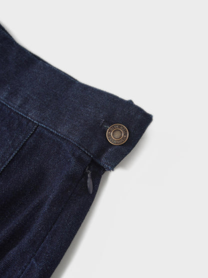 Seamed Straight Stretch Denim Skirt-Dark Blue