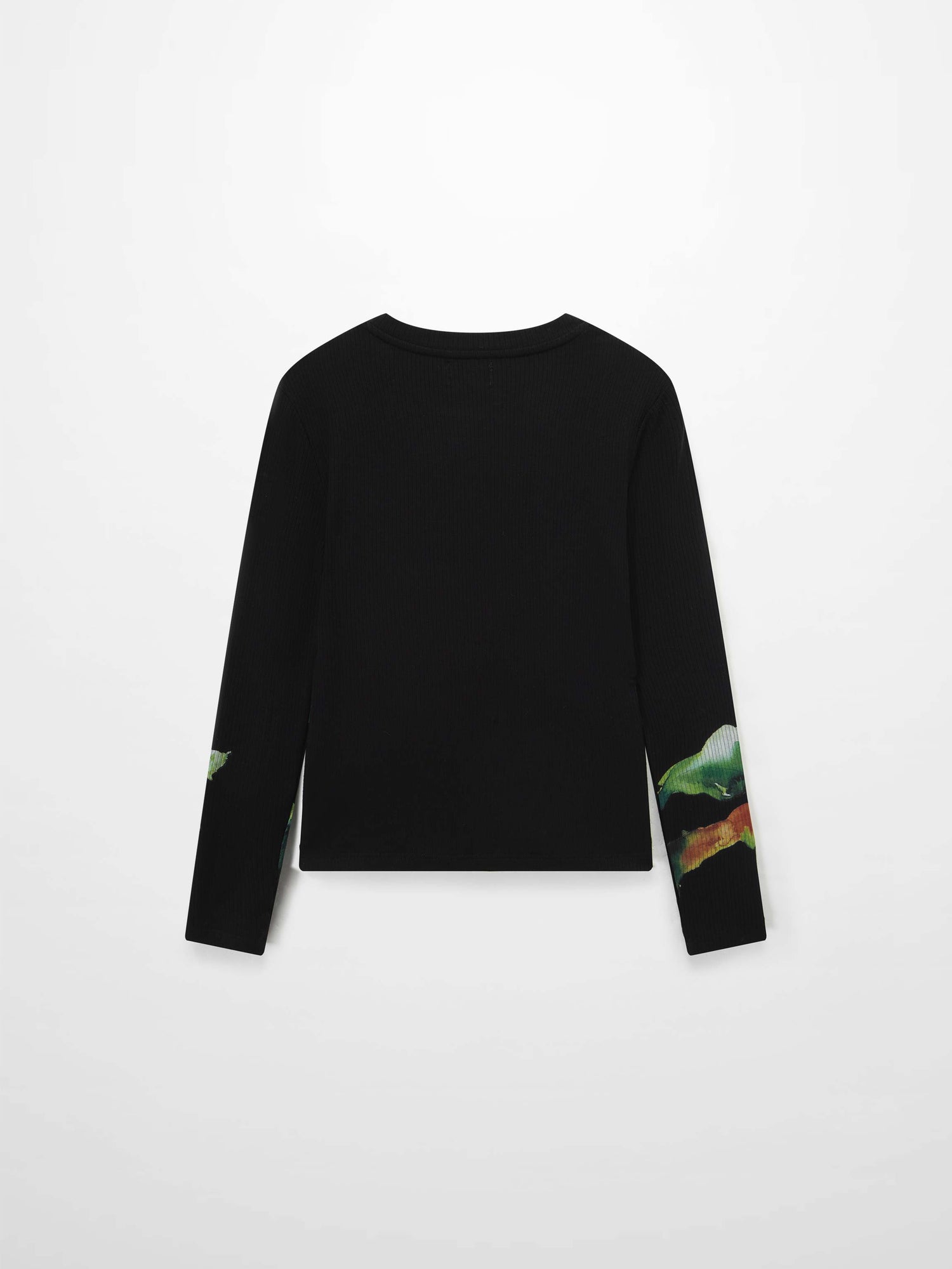 Printed Ribbed T-Shirt-Black Flower Pop