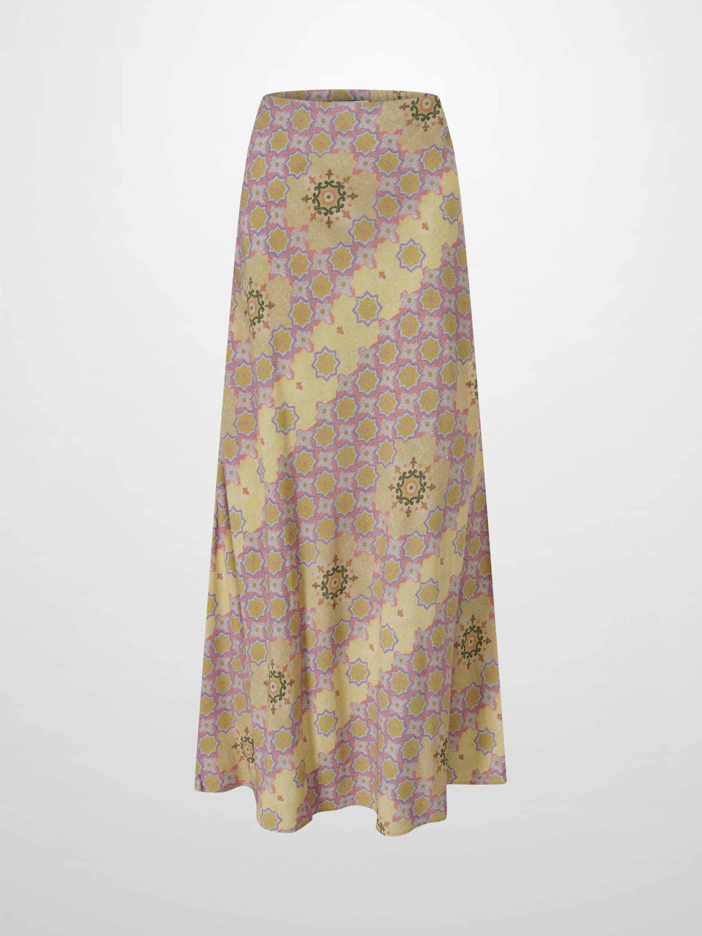 Printed Linen Blend Slip Skirt-Geometric