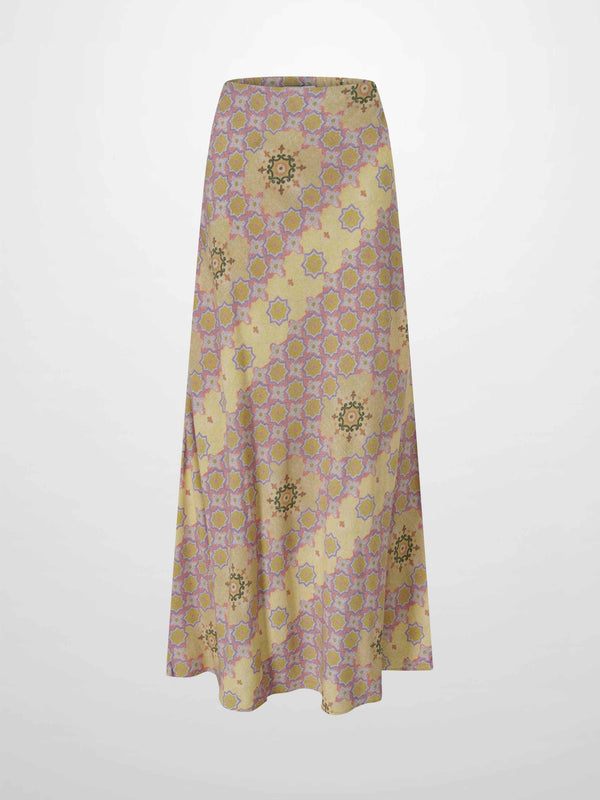 Printed Linen Blend Slip Skirt-Geometric