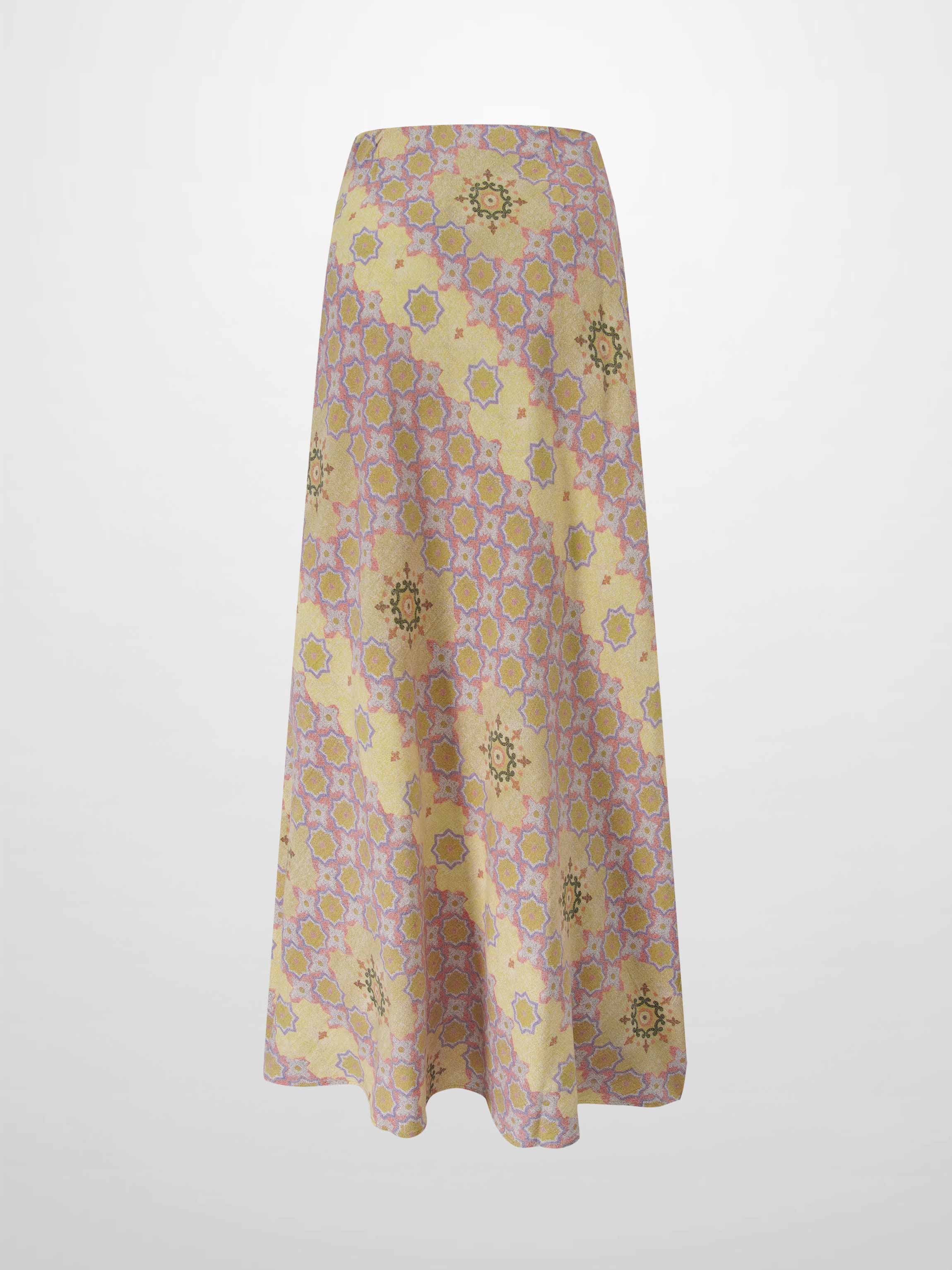 Printed Linen Blend Slip Skirt-Geometric