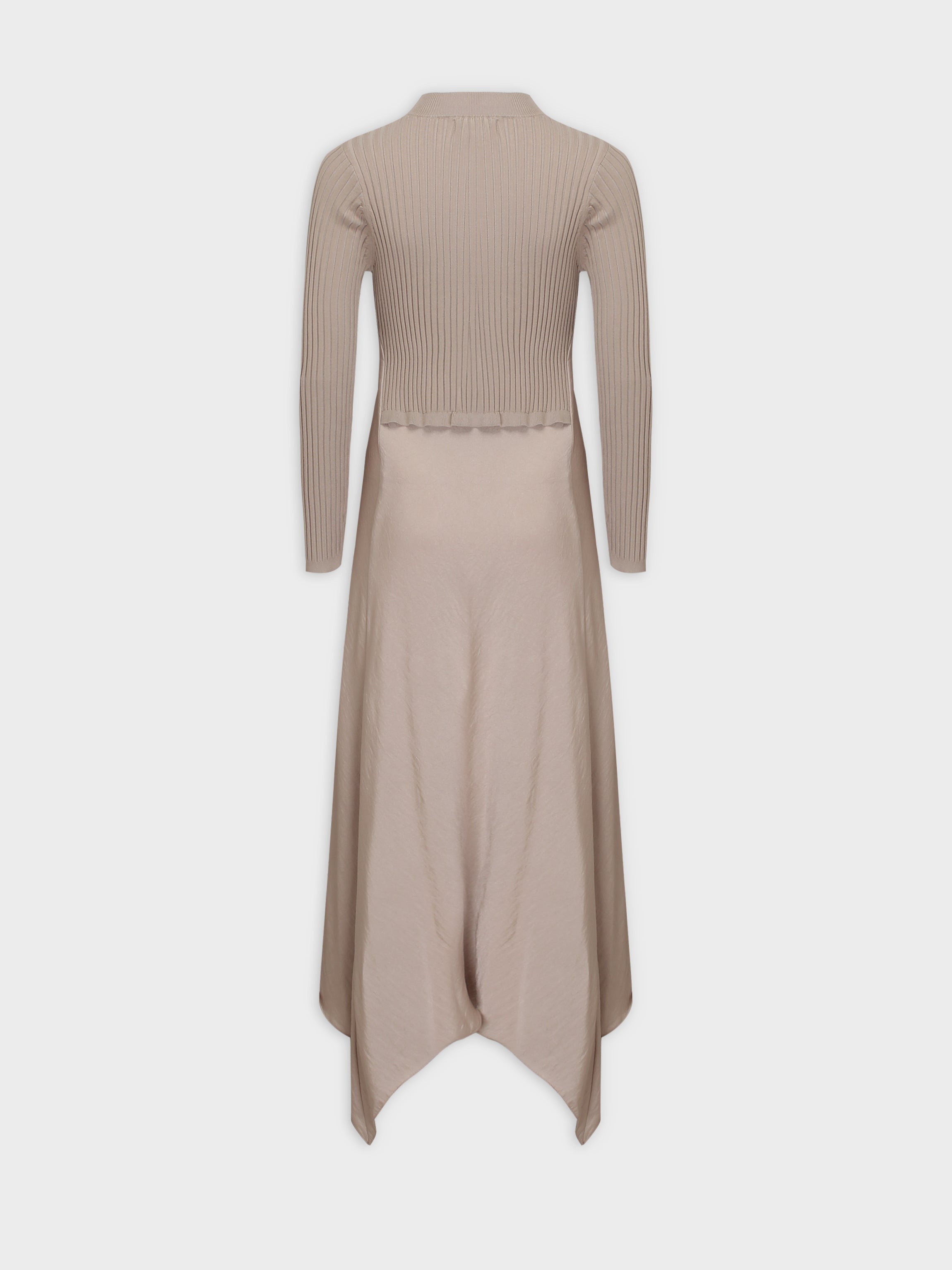 Crew Knit Satin Dress-Sand