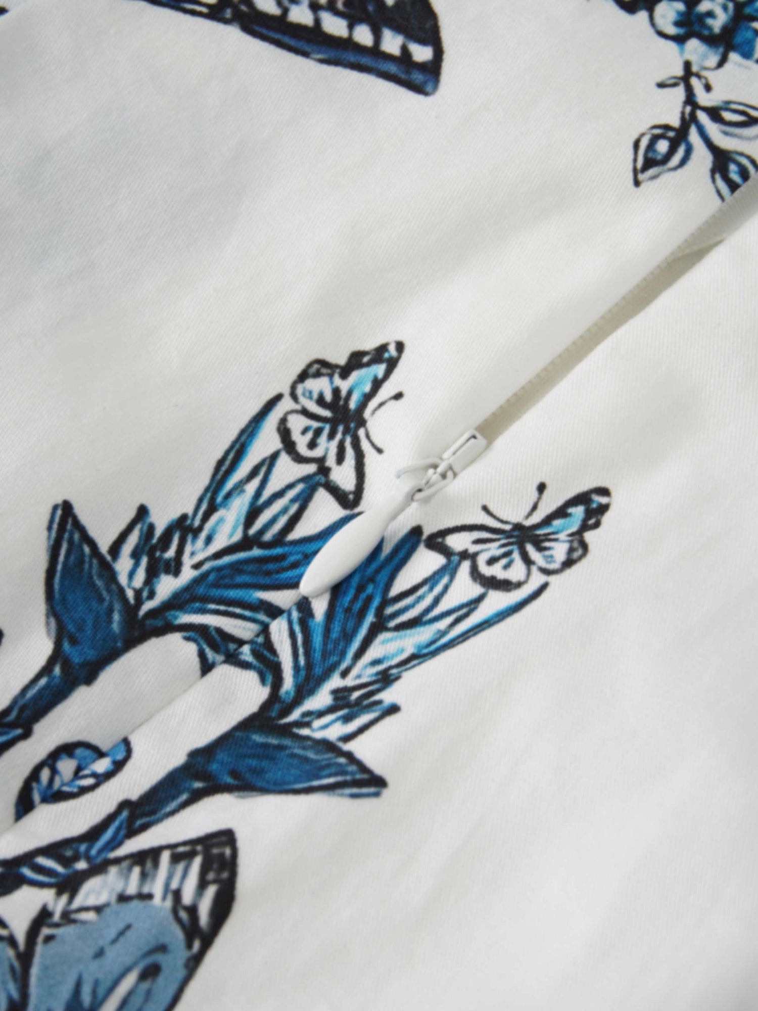 Printed Cotton Pleat Skirt-Navy/White