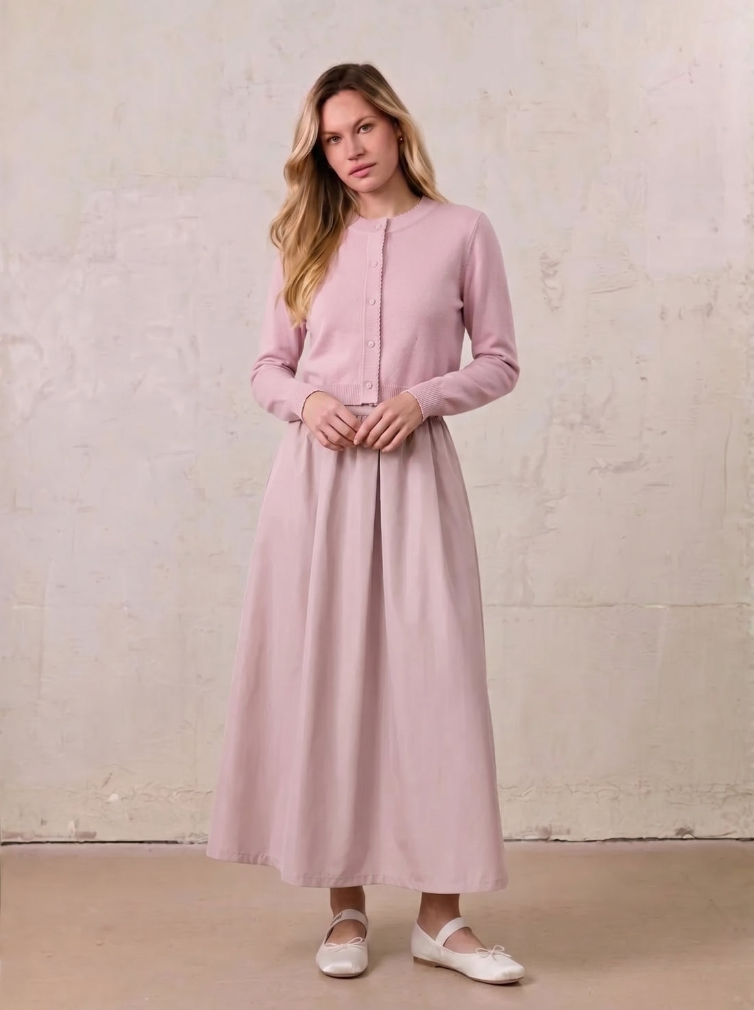 Trim Detail Crew Crop Cardigan-Mauvey Pink