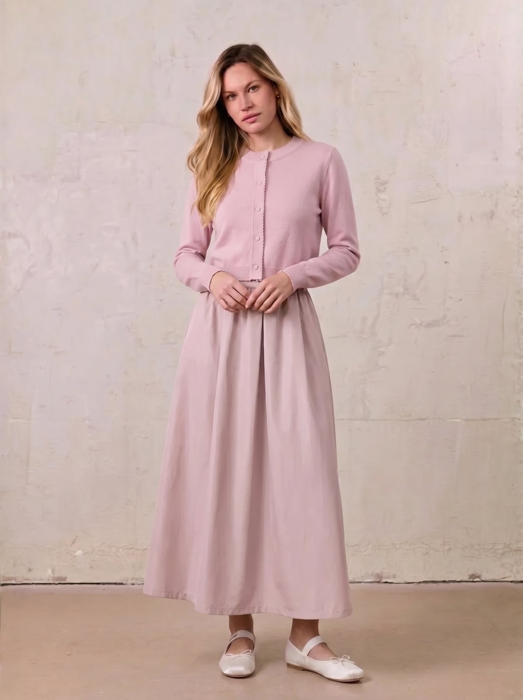 Trim Detail Crew Crop Cardigan-Mauvey Pink