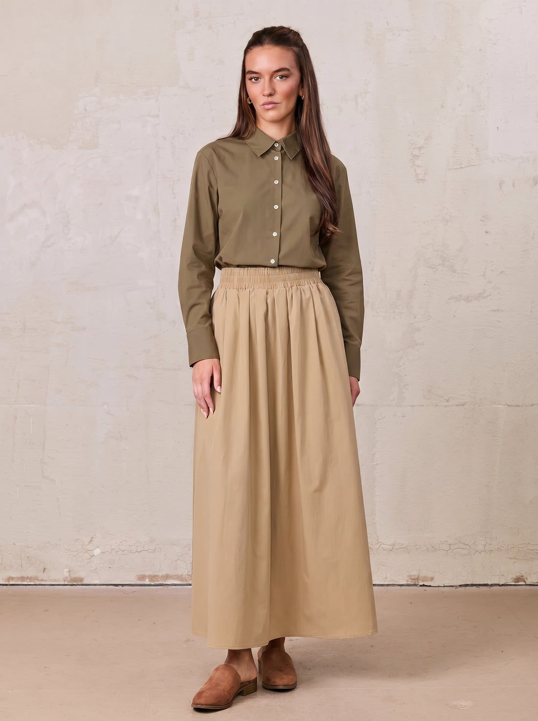 Cotton Button Down Blouse-Mocha Mousse