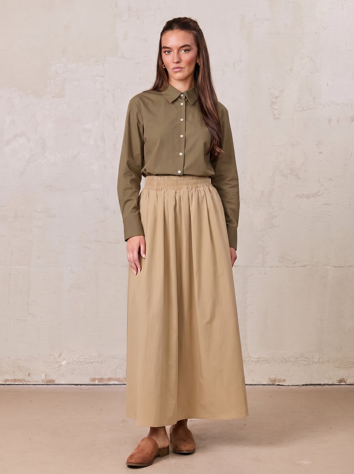 Cotton Button Down Blouse-Mocha Mousse