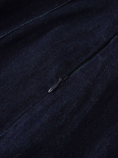 Seamed Straight Stretch Denim Skirt-Dark Blue