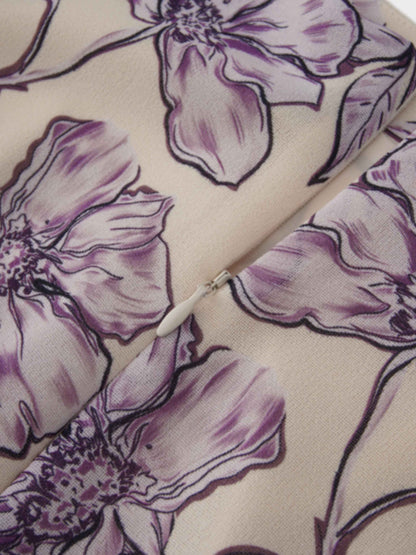 Asymmetrical Ruffle Skirt-Lavander Floral